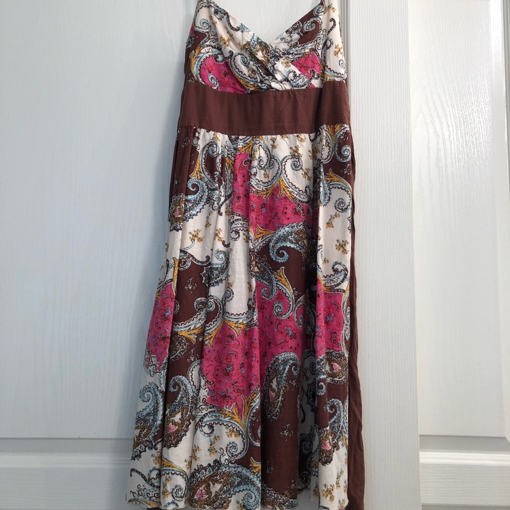 empire waist tie back paisley print dress - s